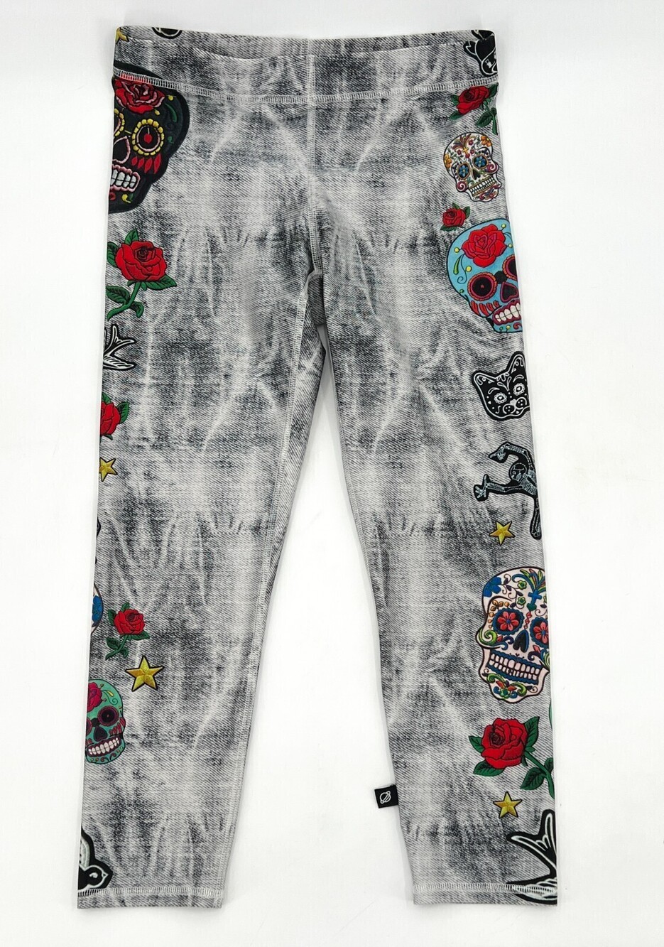 Terez Pants Leggings Womens Medium Tie Dye Gray White Rose Skeleton Cropped